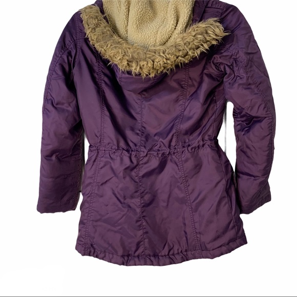 {Lands’ End} Girls Winter Fleece Lined Down Alt Coat/Parka Purple size Medium - Picture 2 of 16